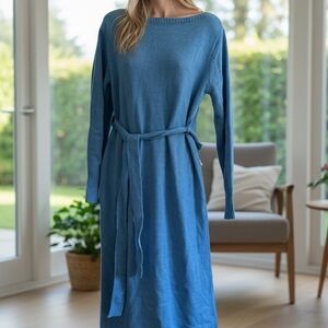 Blue Long Sleeve Knit Dress